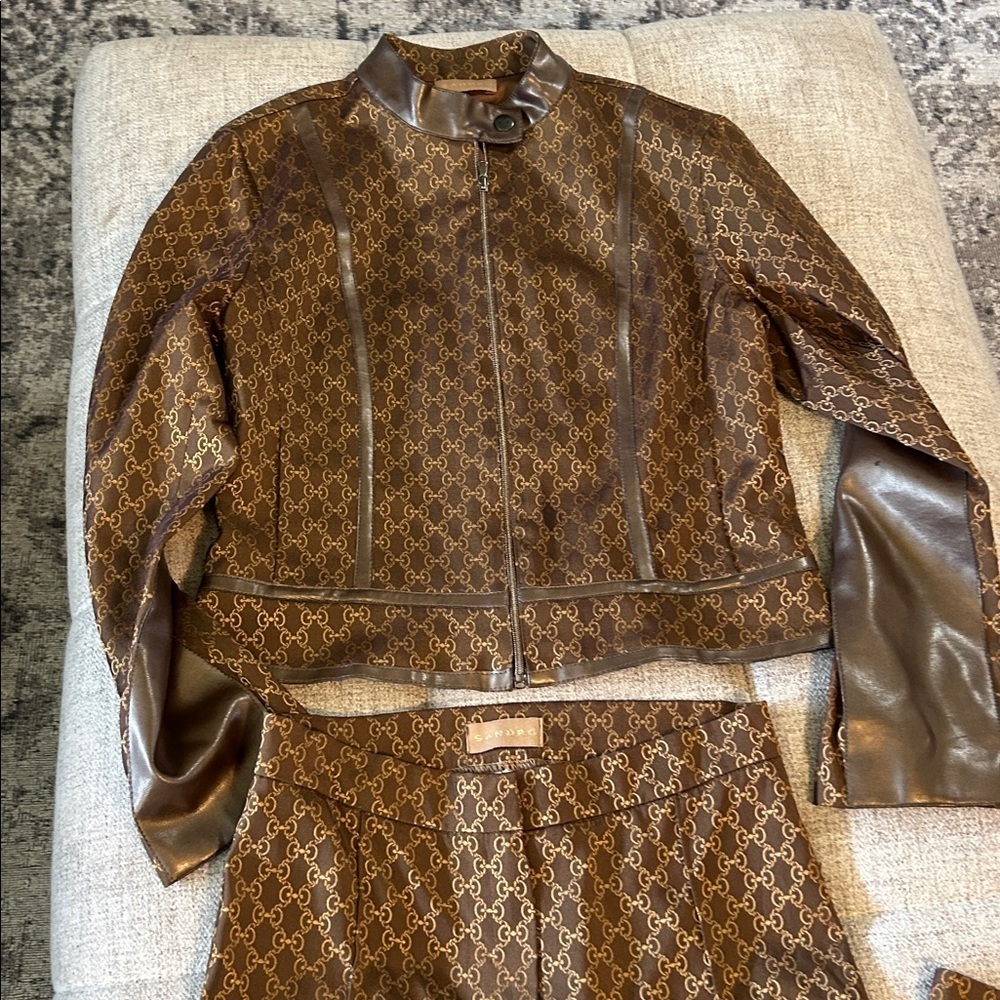 SANDRO SET CROPPED JACKET & PANTS LEATHER TRIM MADE IN FRANCE FRENCH LUXURY 4